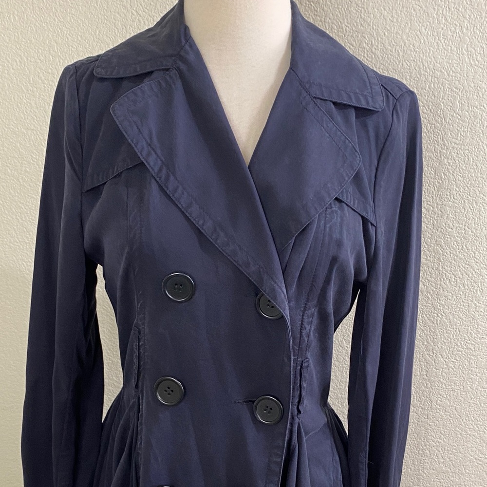 dRA for Anthropologie Navy‎ Double-Breasted Long Sleeve Trench Coat - Picture 3 of 7